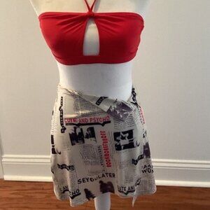 Asymmetrical Mini Print Skirt (SIZE=XL-L-M-S) (Color: Multi Color)